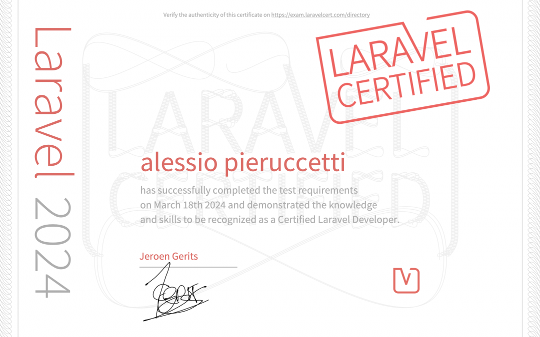 Certificazione Laravel: Alessio Pieruccetti il 1° DOCENTE italiano cert